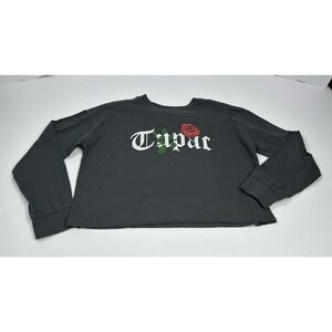 Gap Tupac Oversized Crop T- Shirt Long Sleeve Teen Juniors 18-20 Gray Rose Print